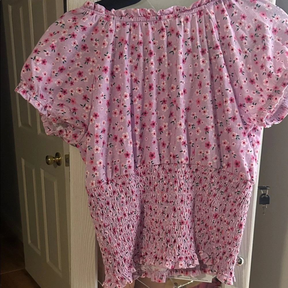 Justice Pink Floral Smocked Blouse